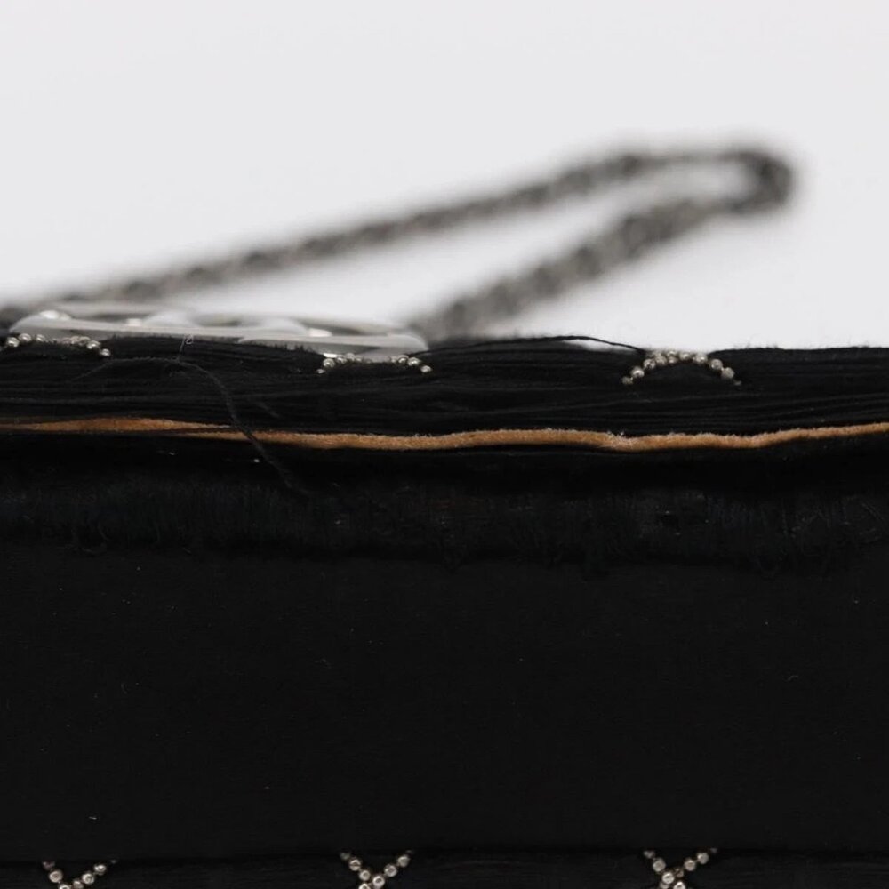 CHANEL Matelasse Chain Shoulder Bag Satin Black Silver CC Auth 157278 - Picture 9 of 16
